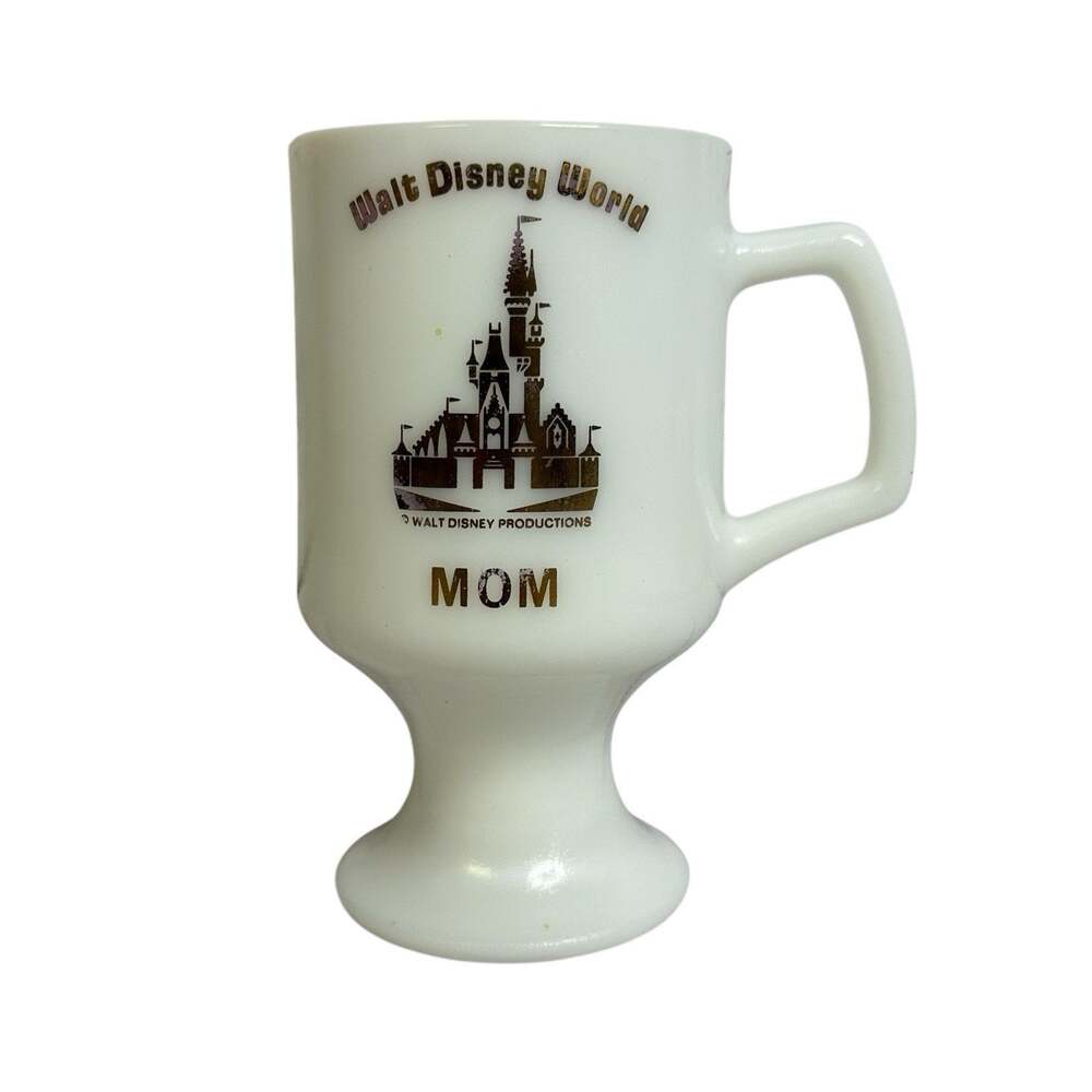 Milk Glass Mug Disney World Souvenir Vintage MOM Walt Disney Productions Footed